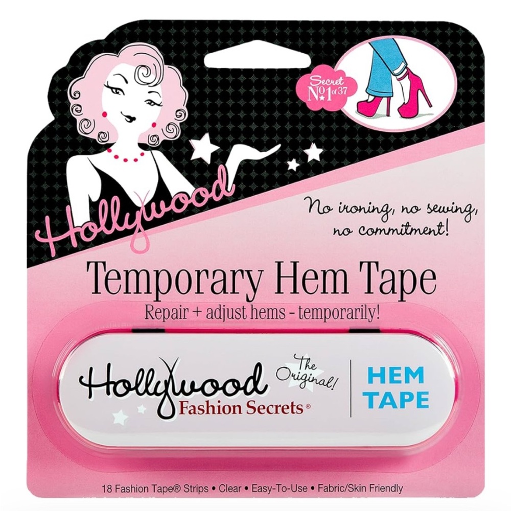 HOLLYWOOD FASHION SECRETS Temporary Hem Tape, Fabric Adhesive, 18 Strips NEW!